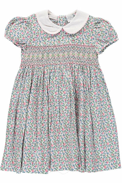 Divine Hand Smocked Floral Short Sleeve Girl Dress (Babies & Toddlers) - Carriage Boutique