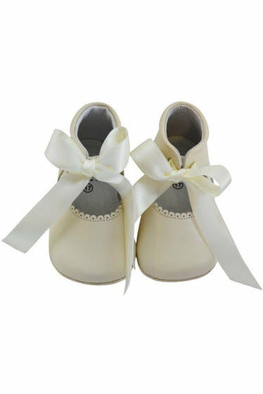 Baby Girl's Christening Leather Shoe w/ Satin Ribbon - Beige [product_tags] - Carriage Boutique