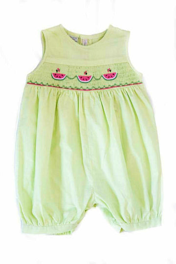 Green Watermelon Baby Girl Bubble Romper - Carriage Boutique