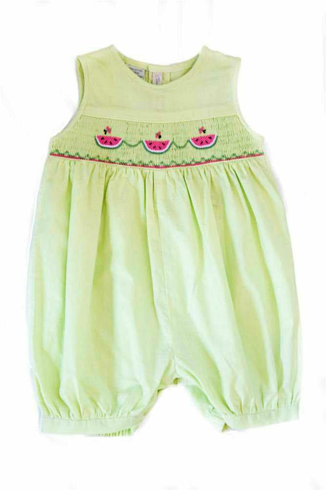 Green Watermelon Baby Girl Bubble Romper - Carriage Boutique