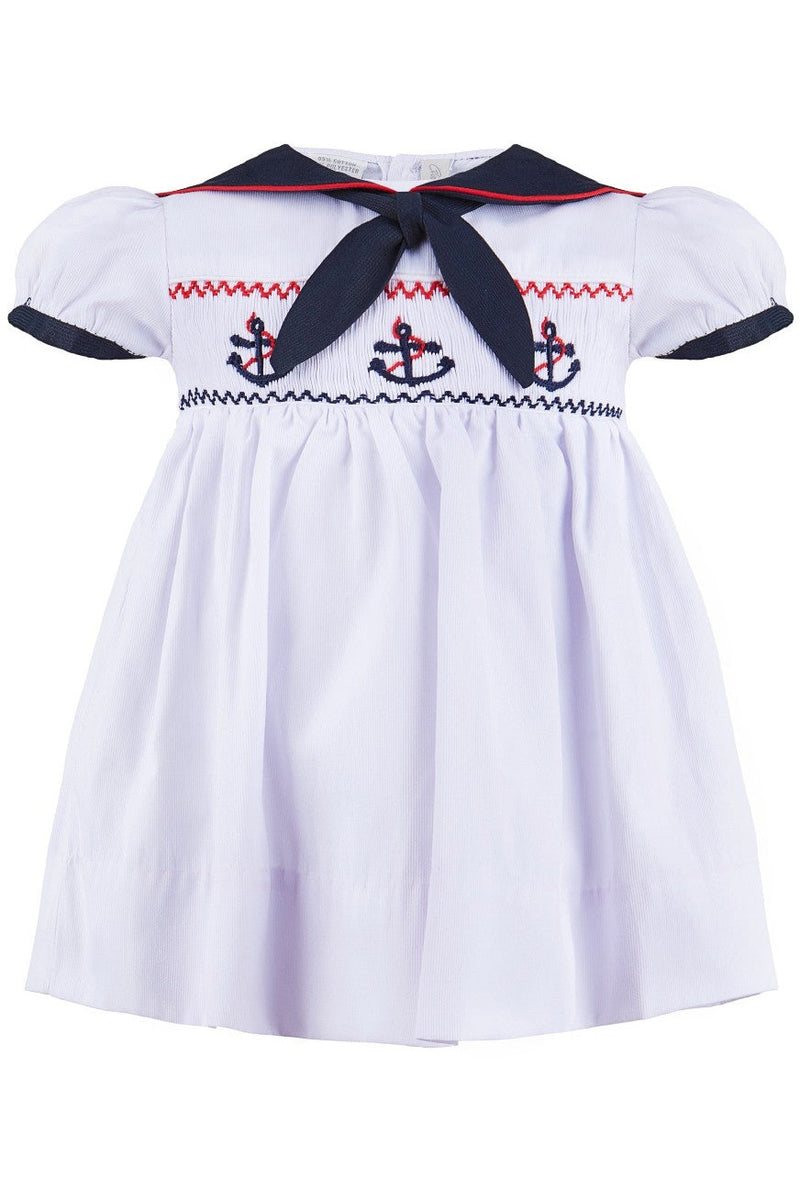 Hand Smocked Anchors White Girl Dress (Babies & Toddlers) - Carriage Boutique