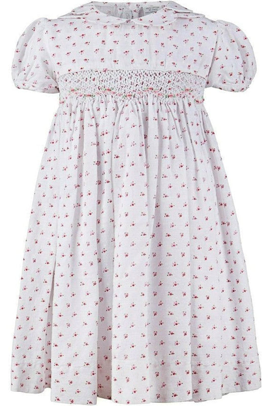 Hand Smocked Floral Yoke Girl Dress (Babies & Toddlers) White 2 - Carriage Boutique