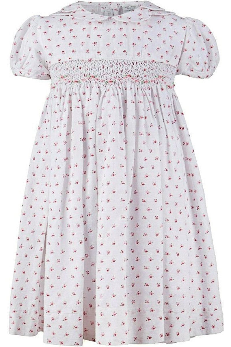 Hand Smocked Floral Yoke Girl Dress (Babies & Toddlers) White 2 - Carriage Boutique