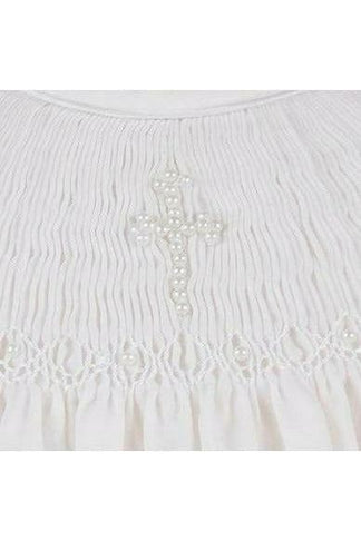 Christening Ivory Cross Smocked Sac