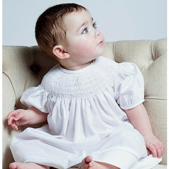 smocked dresses for newborns Hand Smocked Pearl Cross Baby Girl Bishop Dress with Bonnet