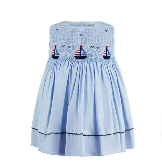 Blue Smocked Freedom Boats Baby Girl, Toddler & Youth Dress - 4T Blue Smocked Freedom Boats Baby Girl, Toddler & Youth Dress - 4T