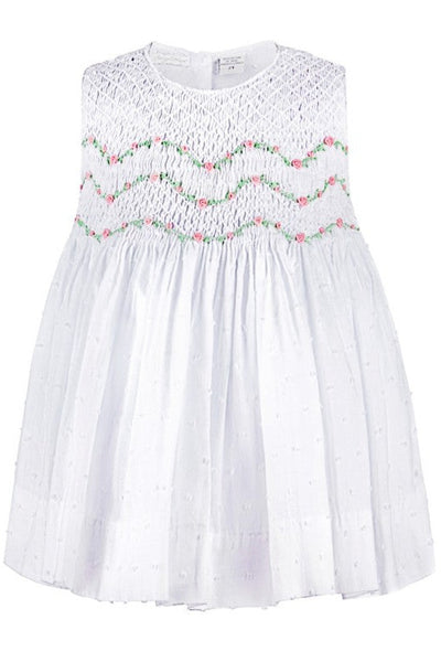 Carriage Boutique Hand Smocked White Baby Girl Dress