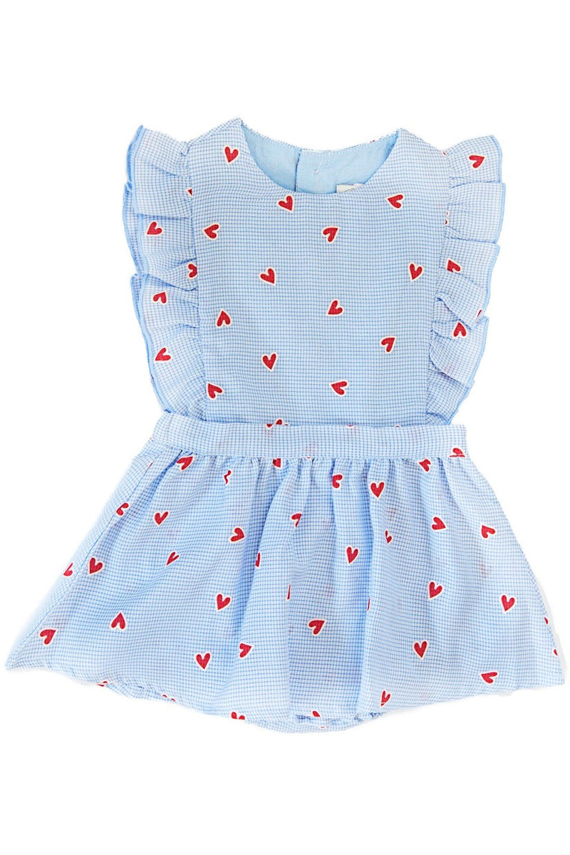 Hearts Baby Girl Bubble Romper Blue - Carriage Boutique