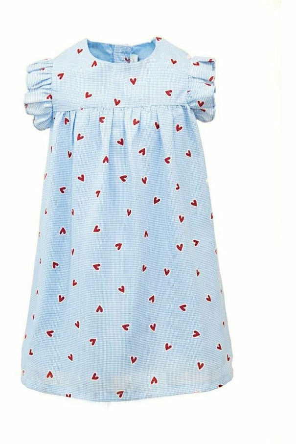 Hearts Short Sleeve Toddler Girl Dress Blue - Carriage Boutique