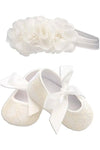 Ivory Lace Baptism Shoes & Headband Set for Baby Girls - Carriage Boutique