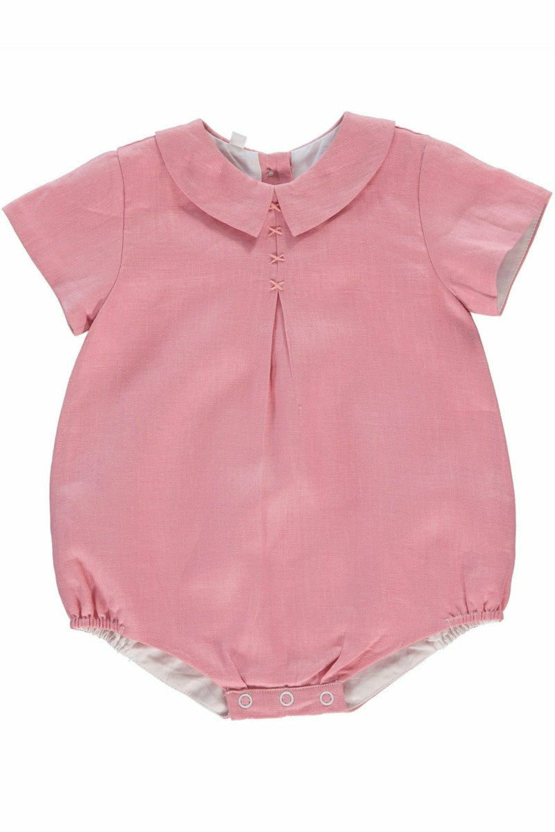 Linen Pleated Baby Girl Bubble Romper - Carriage Boutique 