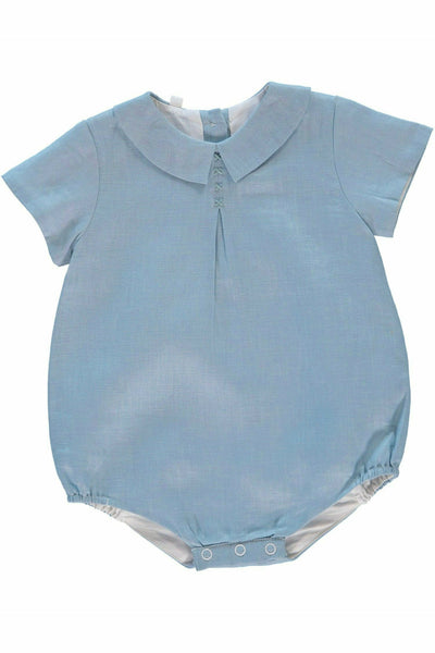 Linen Pleated Baby Boy Bubble Romper  - Carriage Boutique