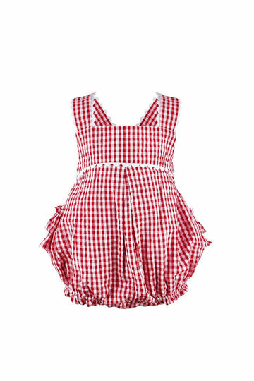 Monogram Check Baby Girl Bubble Romper - Carriage Boutique