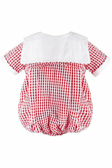 Monogram Check Baby Boy Bubble Romper - Carriage Boutique