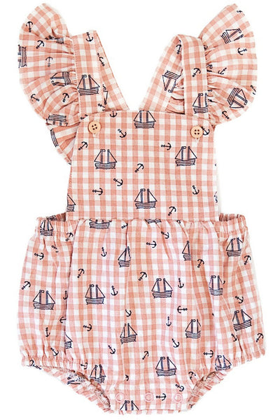Nautical Boat Baby Girl Bubble Romper - Carriage Boutique