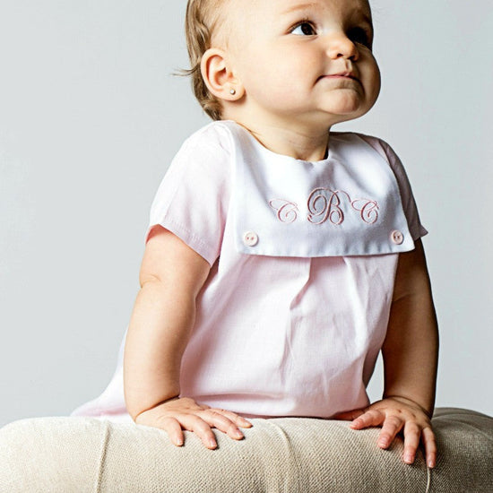 Personalized Baby Girl Dress with Button Bib 100% Cotton Carriage Boutique Personalized Baby Girl Dress with Button Bib 100% Cotton Carriage Boutique