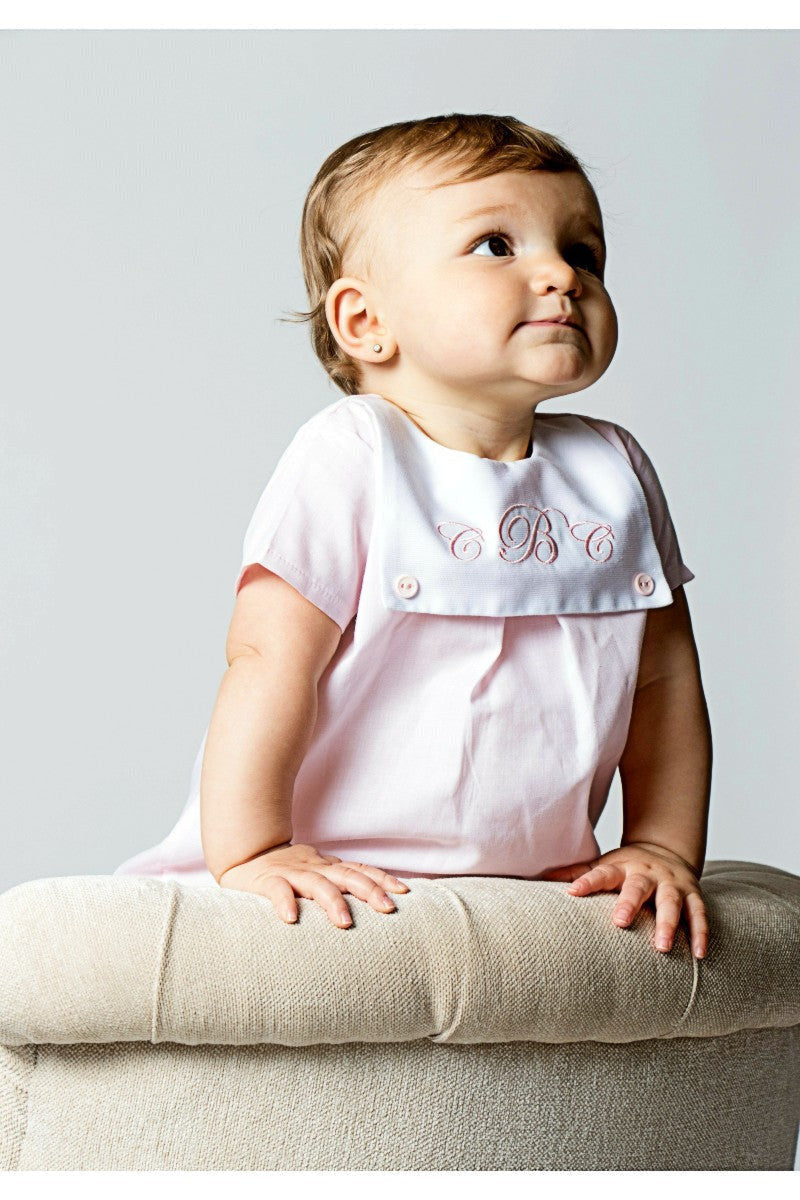 Personalized Baby Girl Dress with Button Bib 100% Cotton Carriage Boutique Personalized Baby Girl Dress with Button Bib 100% Cotton Carriage Boutique