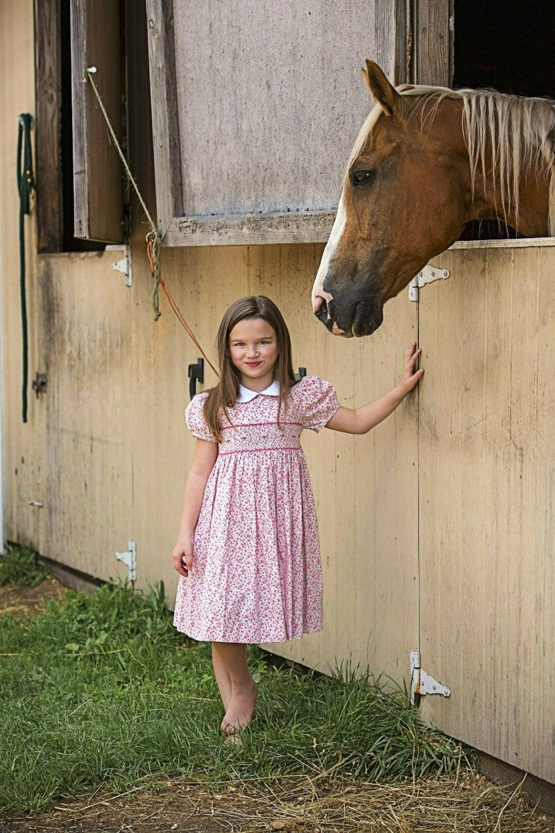 Pink Floral Yoke Hand Smocked Dress (Babies & Toddlers) 3 - Carriage Boutique