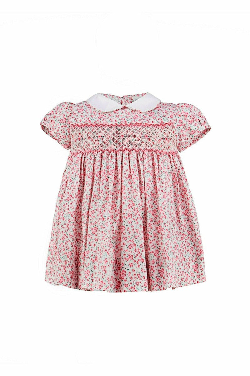 Pink Floral Yoke Hand Smocked Dress (Babies & Toddlers) - Carriage Boutique