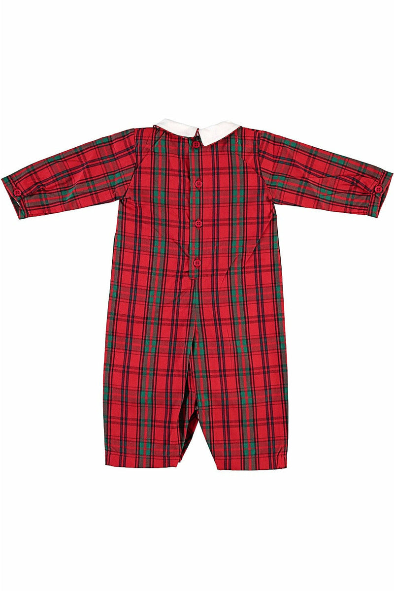 Red Plaid Group Long Sleeve Romper - Back View