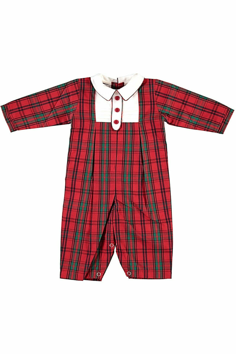 Red Plaid Group Long Sleeve Romper