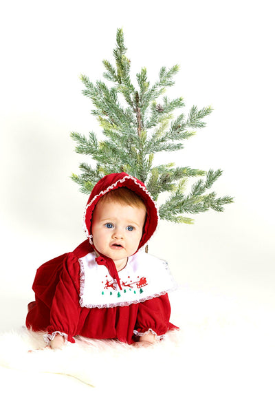 Reindeer Red Bonnet With Lace Girl - Carriage Boutique