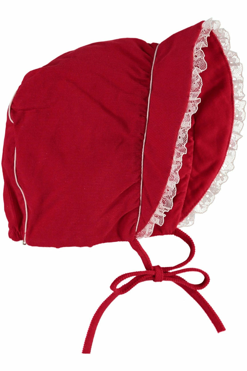Reindeer Red Bonnet With Lace Girl Side View - Carriage Boutique