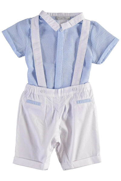 Seersucker Suspenders Short Set Bobby Suit (Babies) - Carriage Boutique