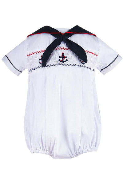 Smocked Anchors Baby Boy Bubble Romper - Carriage Boutique 