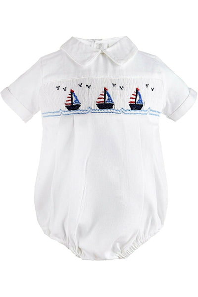 Smocked Boats Baby Boy Bubble Romper - Carriage Boutique