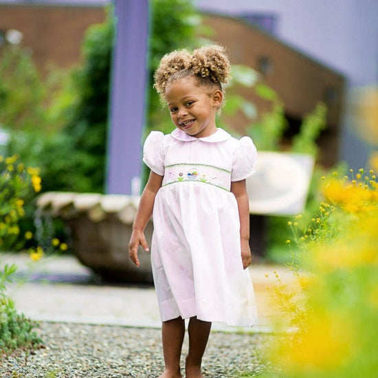 Smocked Bunnies Classic Easter Baby Girl Yoke Dress