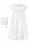 Smocked Pink Cross Baby Girl Christening Gown with Bonnet - Carriage Boutique