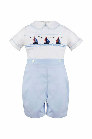 Smocked Sailboats Bobby Suit - Carriage Boutique