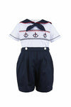 Smocked Sailor Anchors Bobby Suit - Carriage Boutique