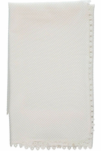 Special Occasion Off White Quilted Baby Blanket with Lace Trim - Carriage Boutique