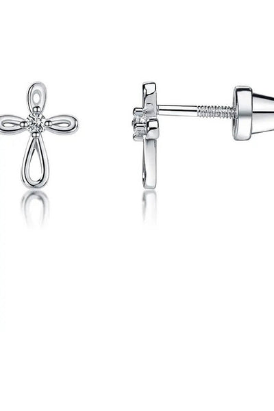 Sterling Silver Screw-Back Infinity Cross Baptism Girls Earrings - Carriage Boutique