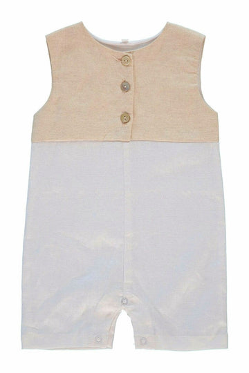 Tan & White Sleeveless Jon Jon Romper - Carriage Boutique