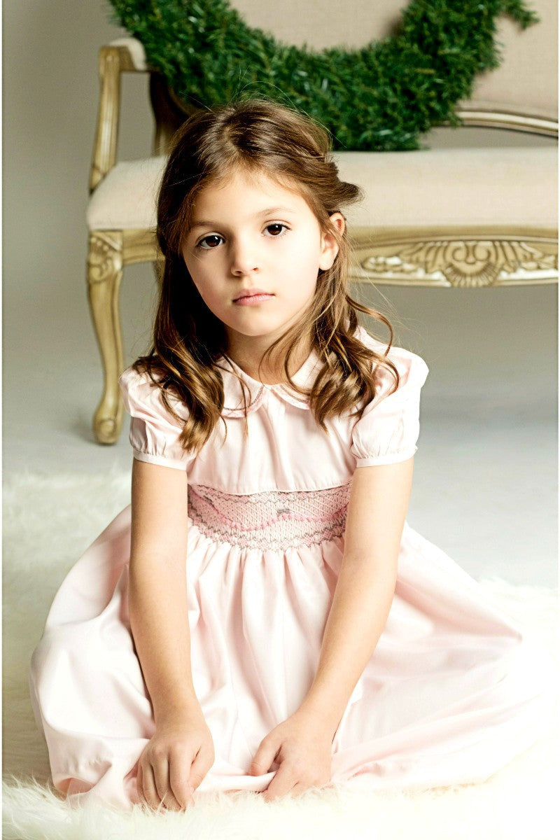 Hand Smocked Elegant Taffeta Toddler Girl Dress 2