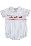 Smocked Watermelon Truck Baby Boy Bubble Romper White   - Carriage Boutique