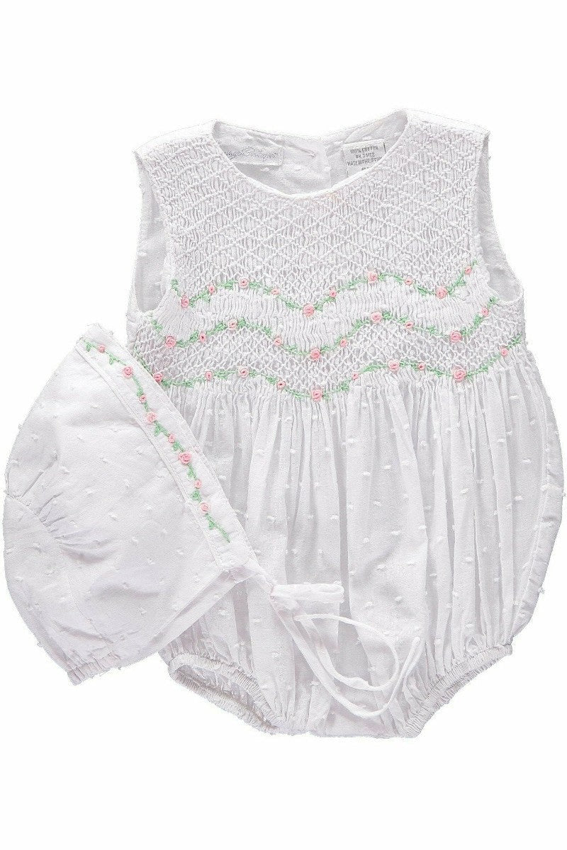 Whimsical Baby Girl Bubble Romper with Bonnet - Carriage Boutique